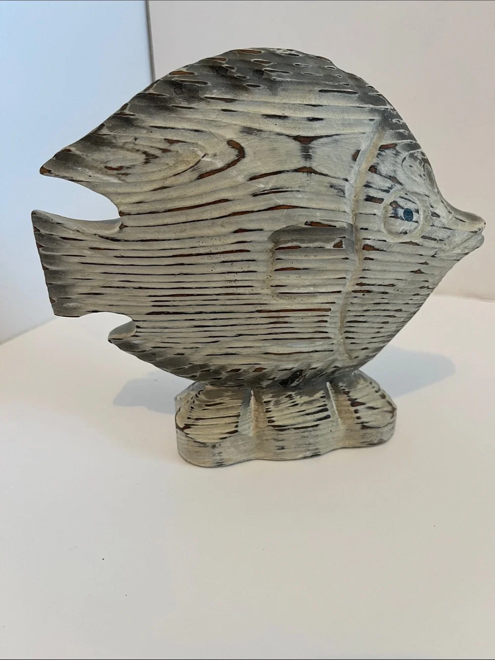 Decorative Wooden Fish Figurine - Whitewashed Gray